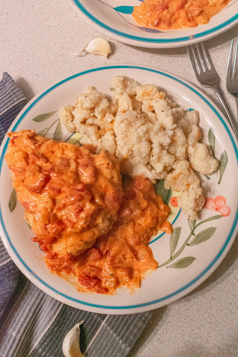 Chicken paprikash with spaetzle