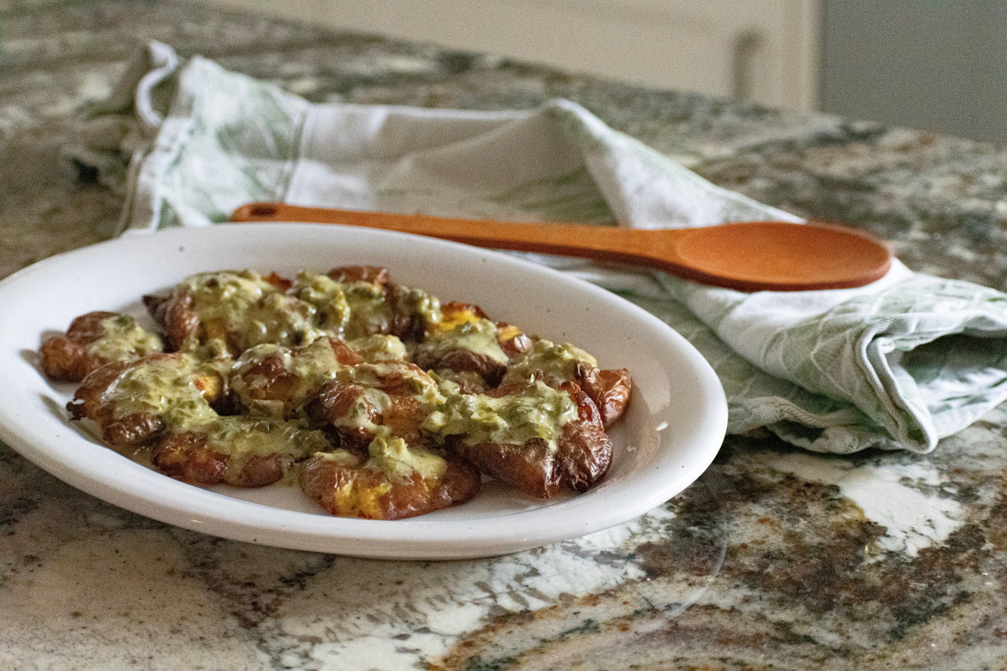 Caper Mustard Smashed Potatoes